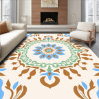 Ivory Blue Floral Medallion Brown Accents Rug