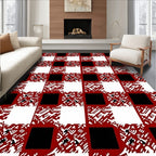 Red White Black Checkered Abstract Squares Rug