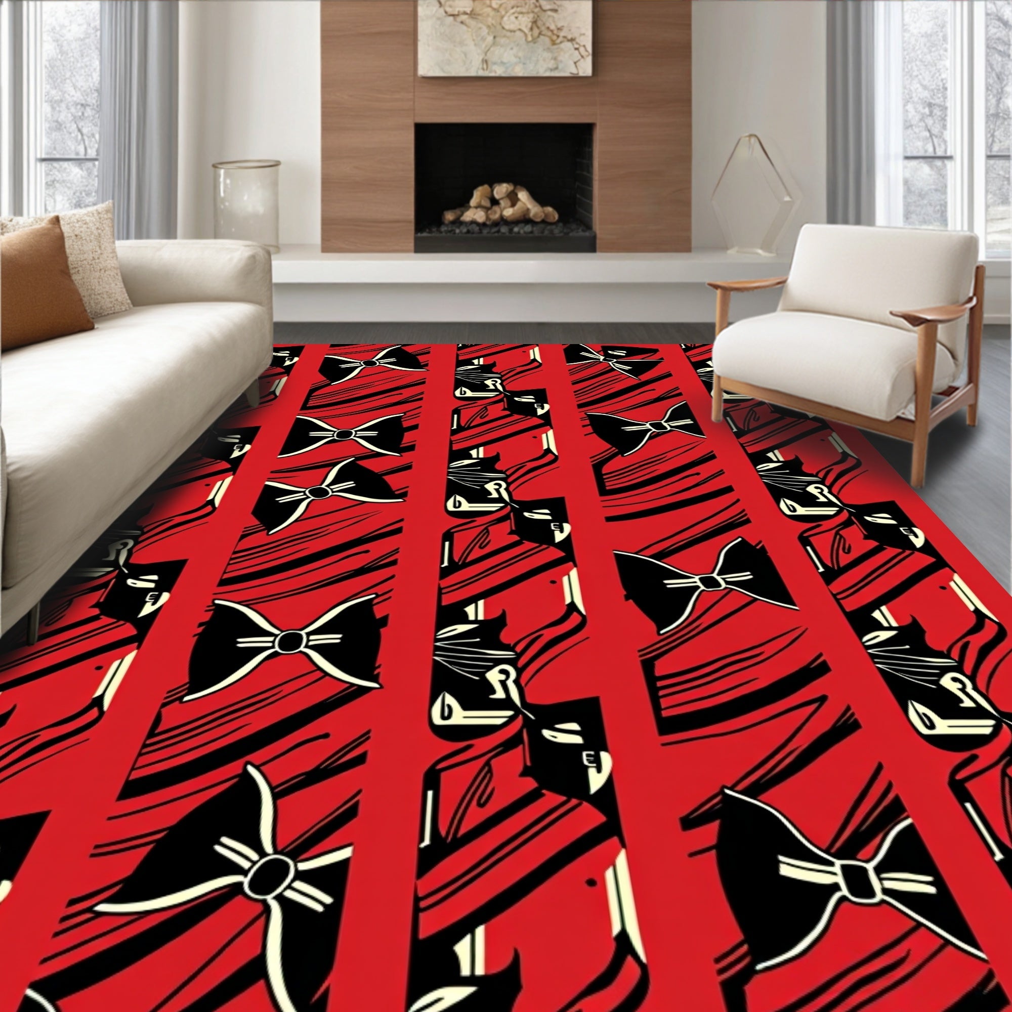 Bold Red Bow Stripe Arrangement Rug