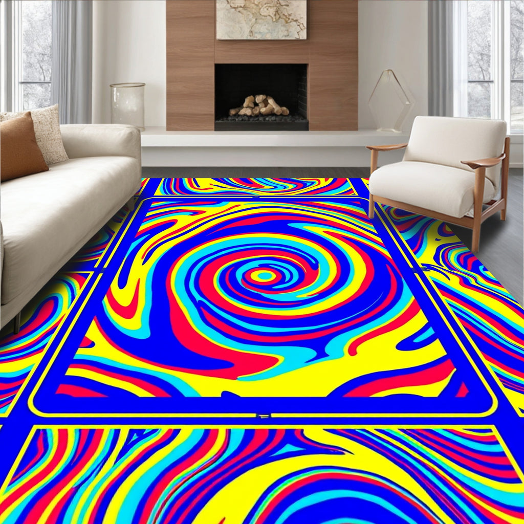 Vibrant Swirl Blue Red Yellow Abstract Rug