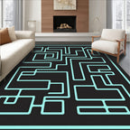 Turquoise Maze Linear Black Rug