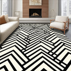 Black Ivory Interlocking Chevron Geometric Rug