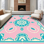 Pink Teal Medallion Ornate Tile Rug
