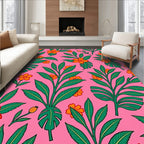 Vibrant Tropical Floral Pink Background Rug