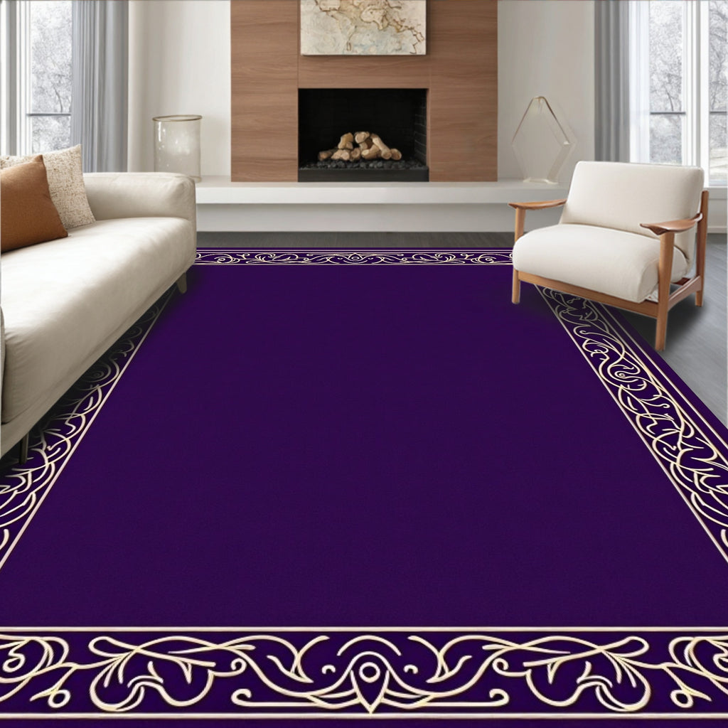 Deep Purple Floral Vine Border Rug