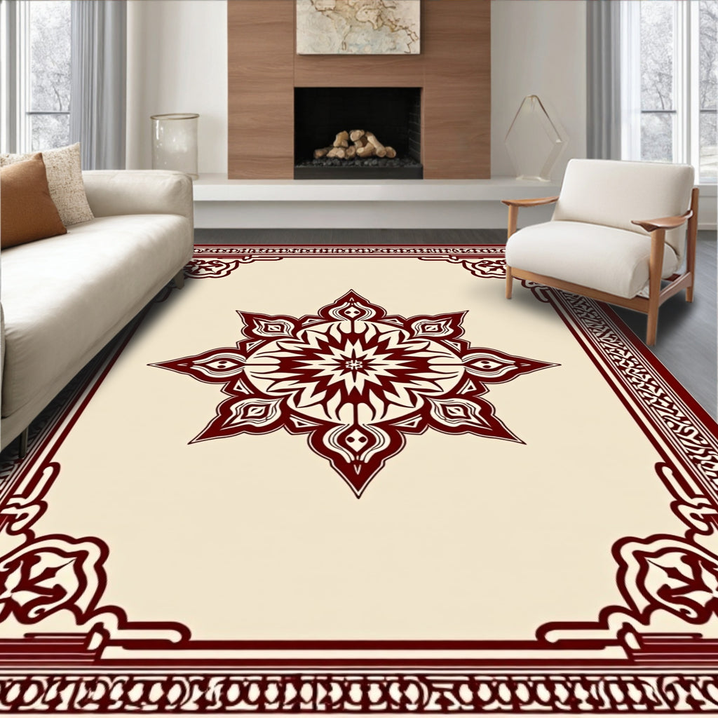 Maroon Starburst Medallion Border Rug