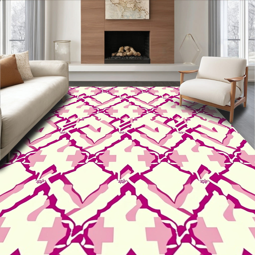 Vibrant Pink Diamond Overlaid Lattice Rug
