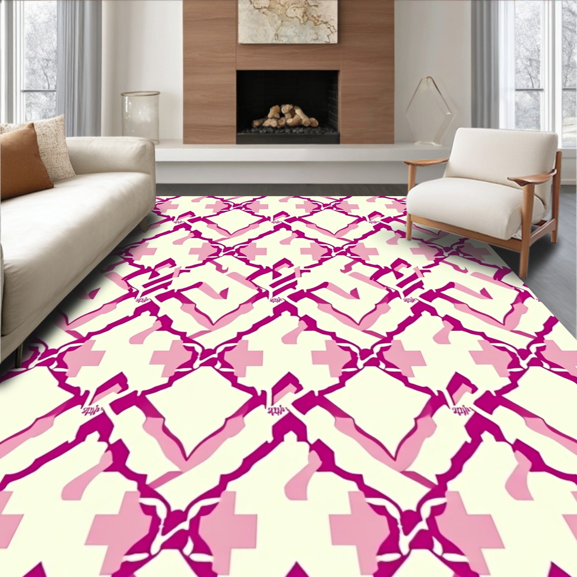 Vibrant Pink Diamond Overlaid Lattice Rug