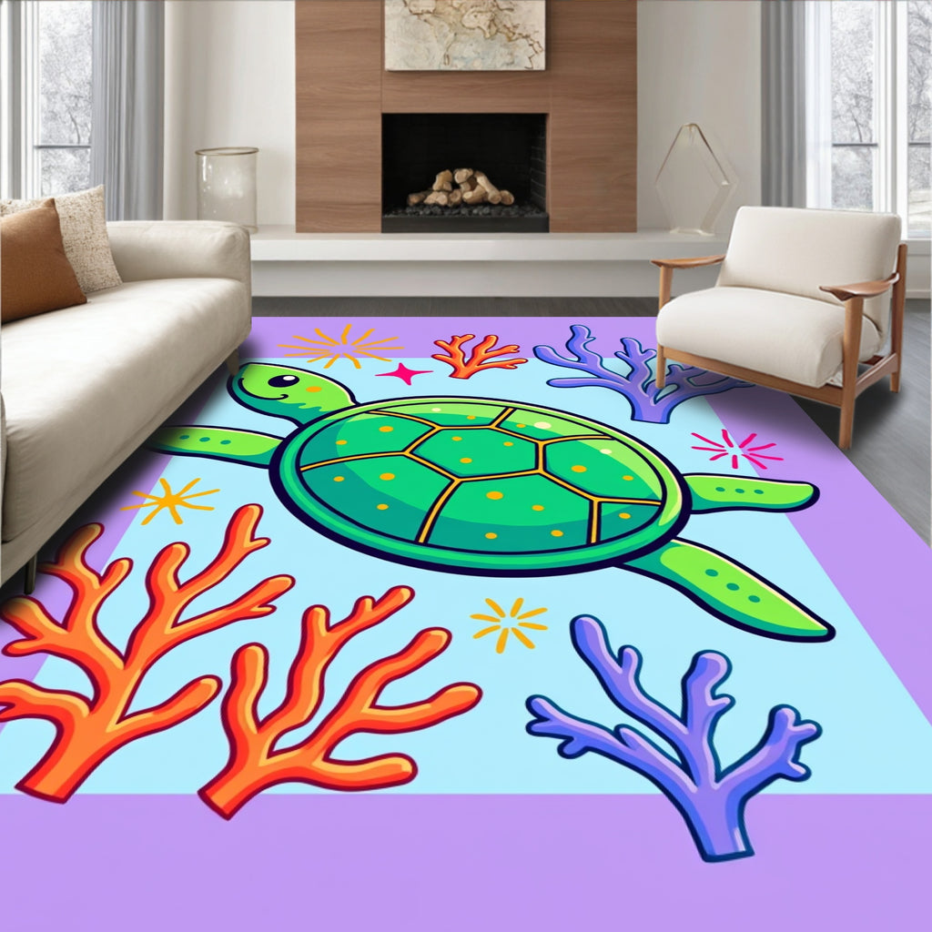 Green Turtle Coral Reef Splash Rug