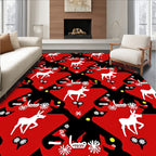 Bold Red White Deer Geometric Folklore Rug