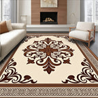 Classic Brown Floral Centerpiece Border Rug