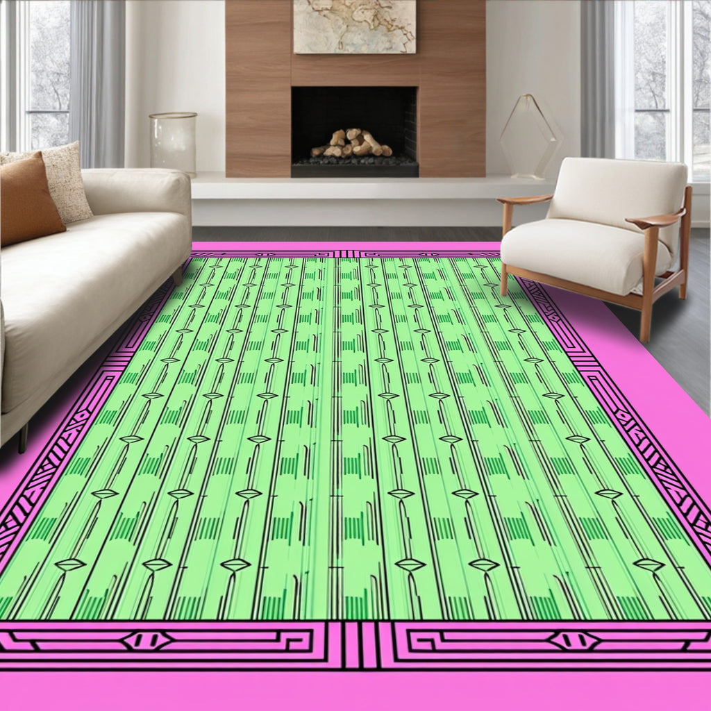 Bold Pink Emerald Vertical Stripe Rug
