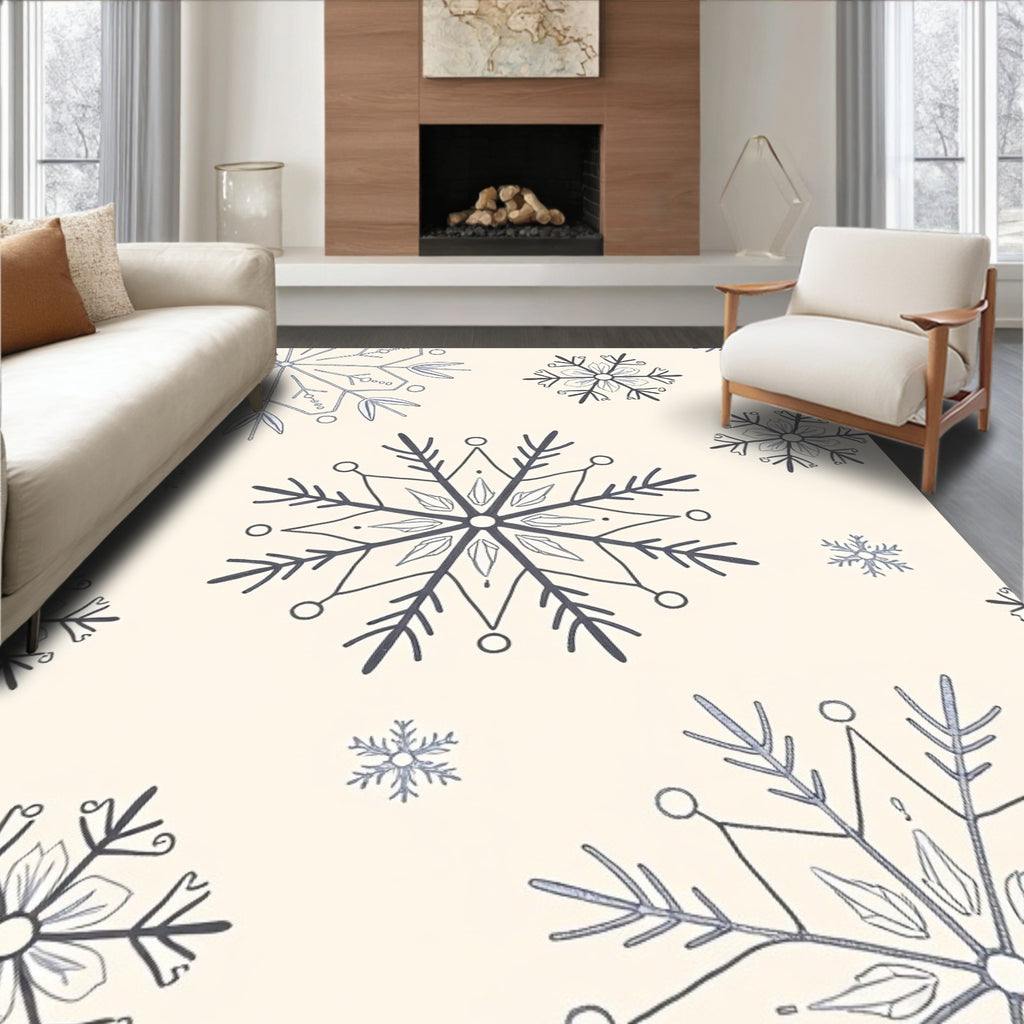 Winter Blue Snowflake Collage Rug