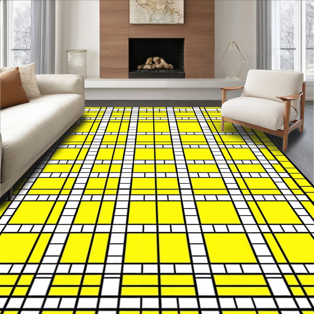 Vibrant Yellow Grid Composition Rug