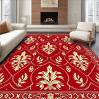 Crimson Cream Heraldic Fleur-de-lis Rug