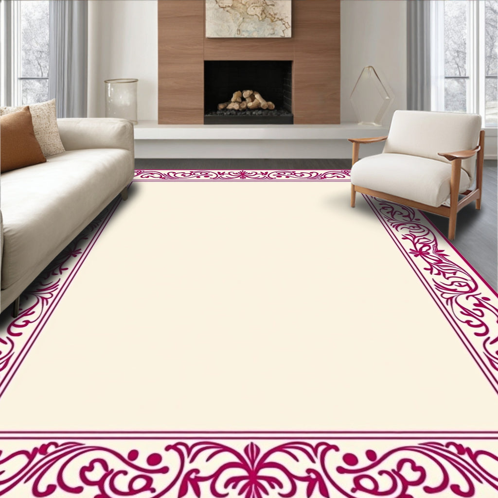 Elegant Magenta Floral Border Rug