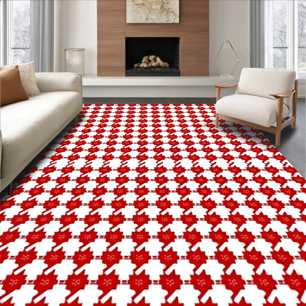 Classic Red Houndstooth Geometric Rug