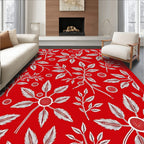 Vibrant Red White Botanical Branches Rug