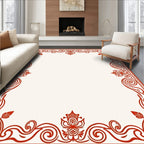 Red Ornamental Floral Scroll Rug