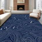 Navy White Anchor Swirl Nautical Rug