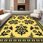 Golden Black Baroque Floral Medallion Rug
