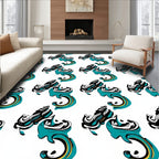 Teal Black White Abstract Swirl Rug