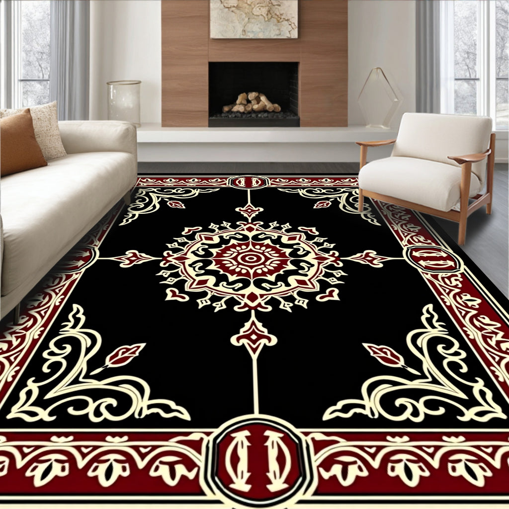 Crimson Ivory Ornate Floral Medallion Rug