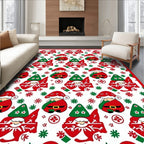 Whimsical Red Green Gnomes Snowflakes Rug