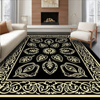 Black and Gold Ornamental Leaf Medallion Rug