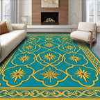 Teal and Gold Floral Arabesque Rug