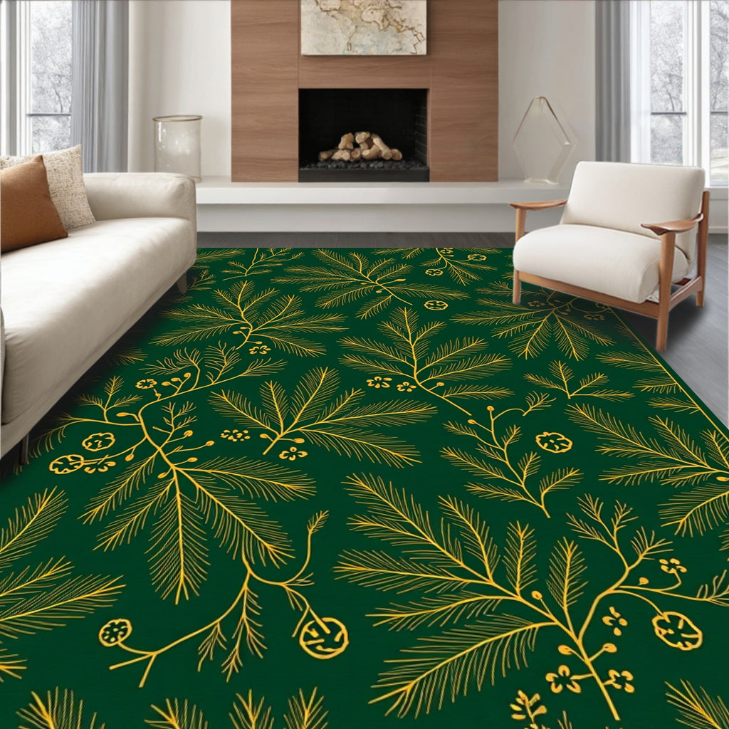 Golden Pine Branch Botanical Art Rug