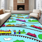 Playful Colorful Train Track Adventure Rug