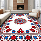 Red Blue Floral Garden medallion Rug