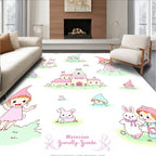 Whimsical Children Fairytale Castle Cute Bunnies Rug