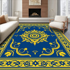 Royal Blue And Gold Medallion Emblem Rug