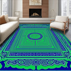 Vibrant Green Blue Geometric Maze Rug