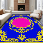 Royal Blue Yellow Floral Centerpiece Rug