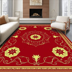 Crimson Yellow Floral Medallion Border Rug