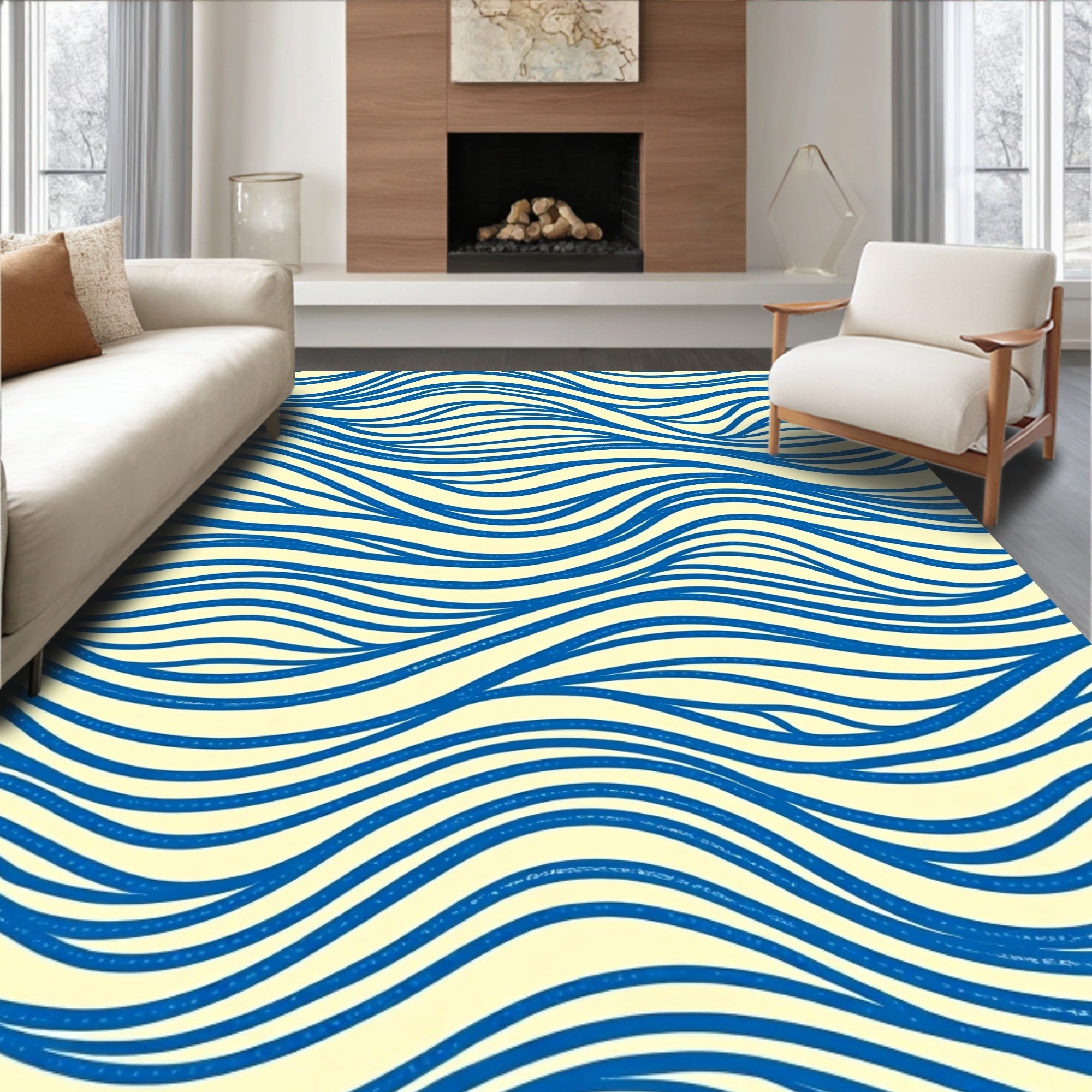Oceanic Blue Wavy Lines Rug