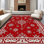 Crimson Snowflake Winter Border Rug