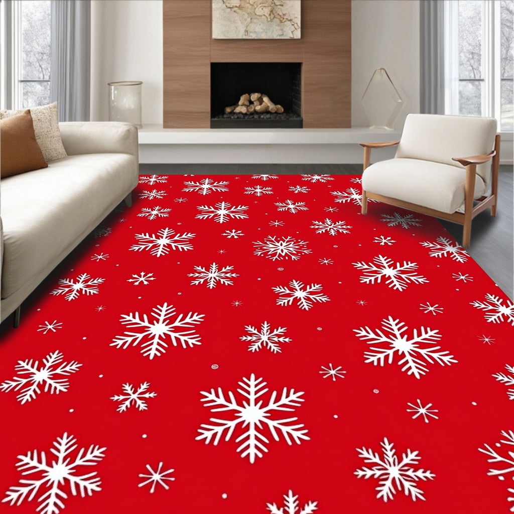 Classic Red Snowy Snowflake Scatter Rug
