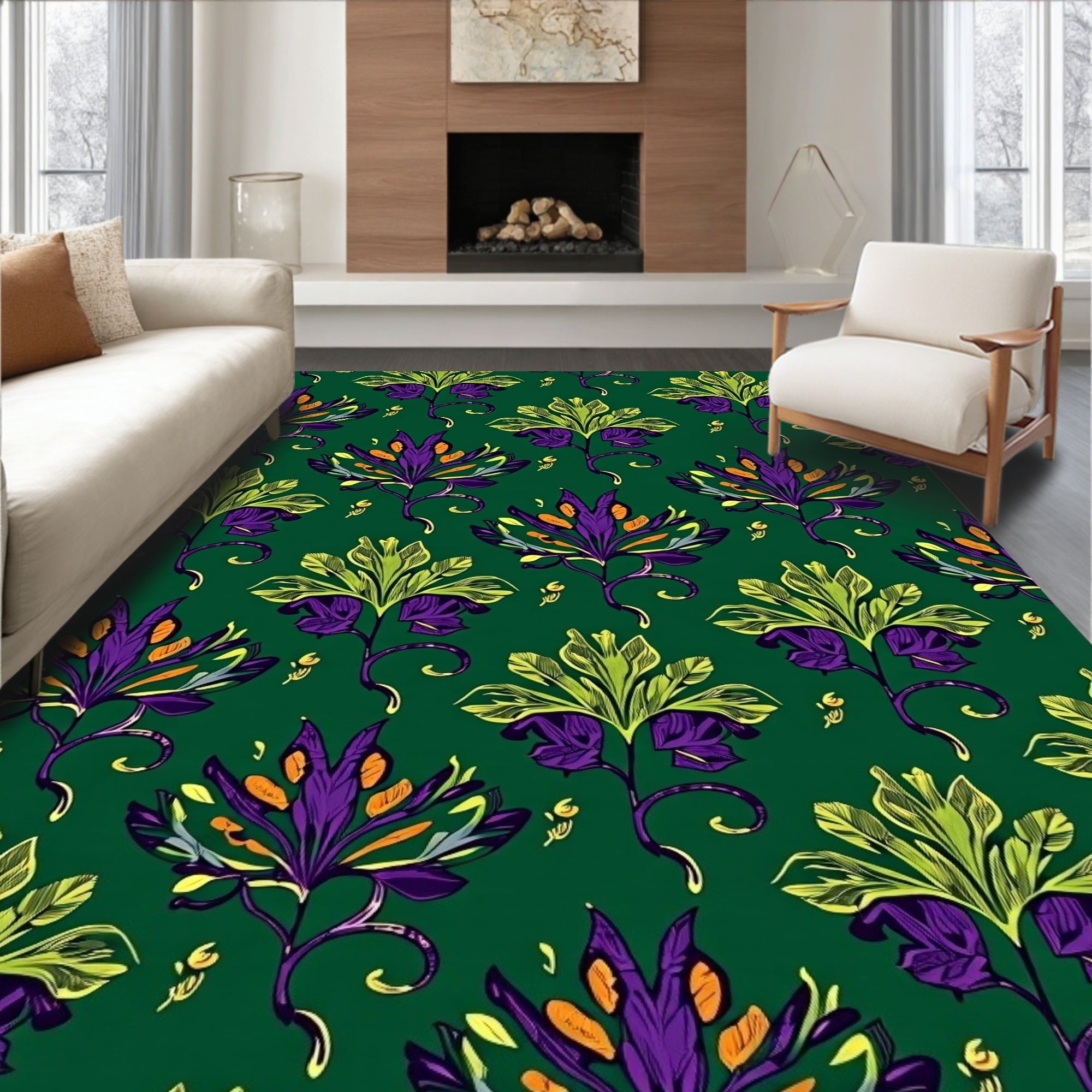 Emerald Green Floral Swirl Accent Rug