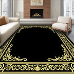 Golden Ornate Scroll Border Frame Rug
