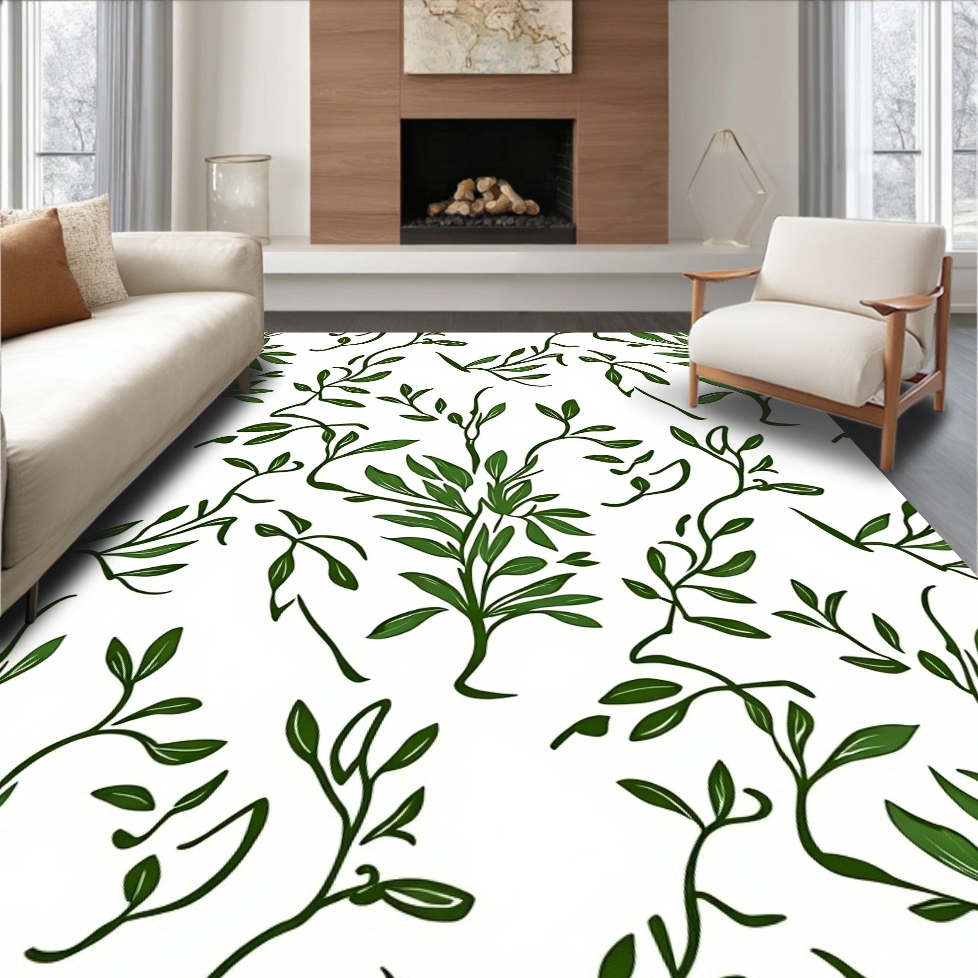 Verdant Green Branching Foliage Rug