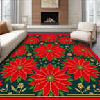 Bold Red Poinsettia Green Border Rug