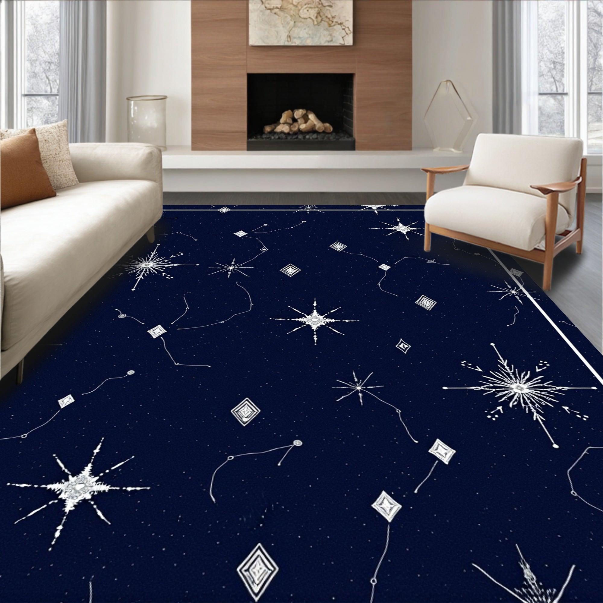 Celestial Night Sky Starburst Diamonds Rug