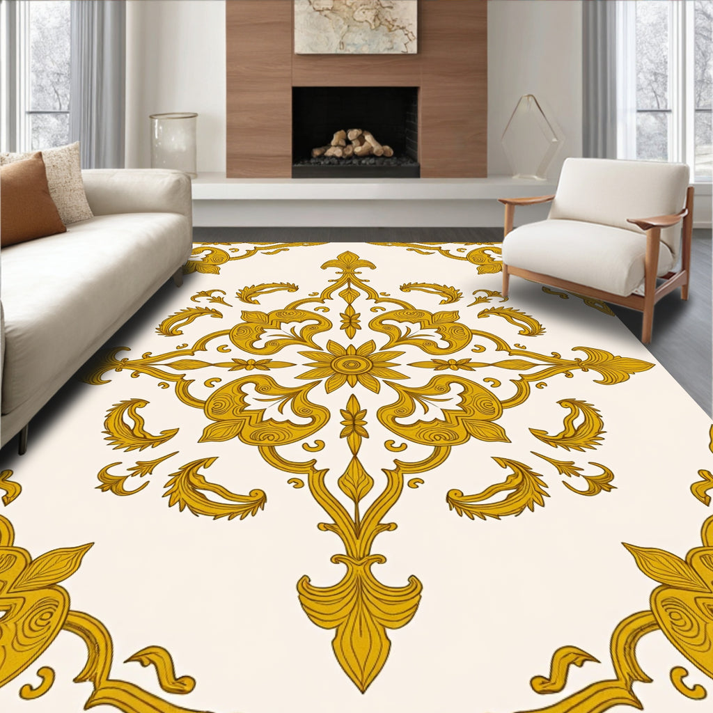 Golden Ornate Floral Medallion Rug