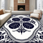 Deep Blue Floral Emblem Square Rug