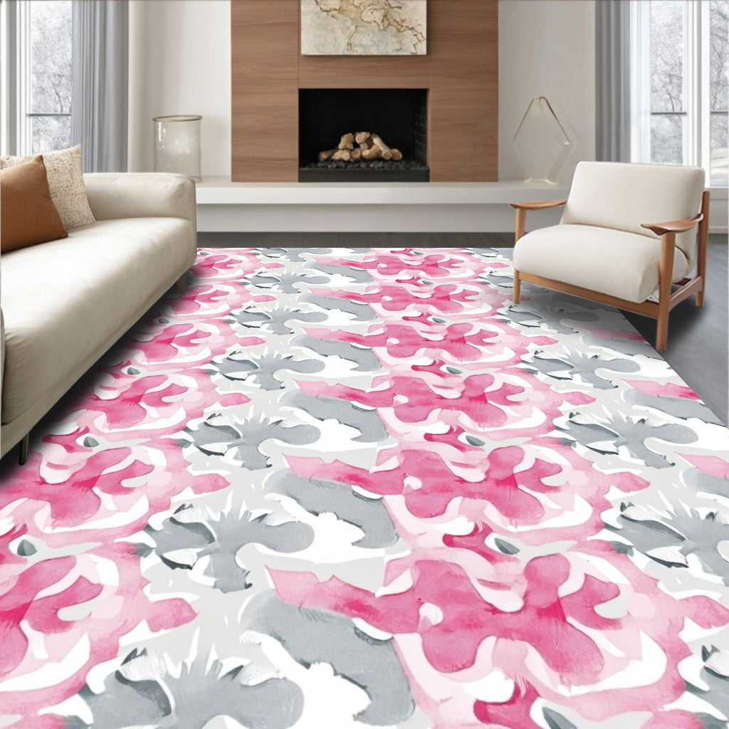 Watercolor Pink Gray Abstract Bloom Rug