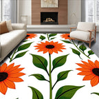 Bold Orange Sunflower Botanical Illustration Rug